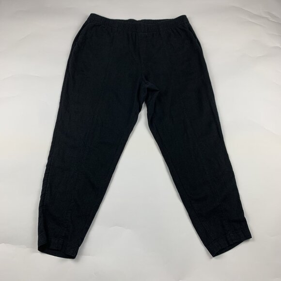 Old Navy Black Linen Blend High Rise Pull On Ankle Pant L - Picture 1 of 8